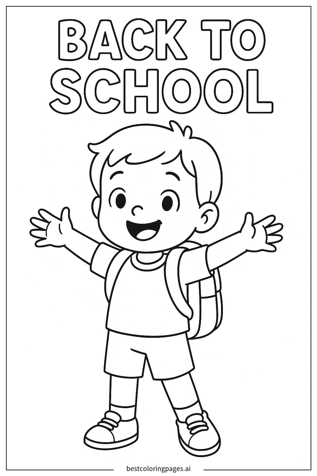 Excited Child with Backpack - Back to School Coloring Page