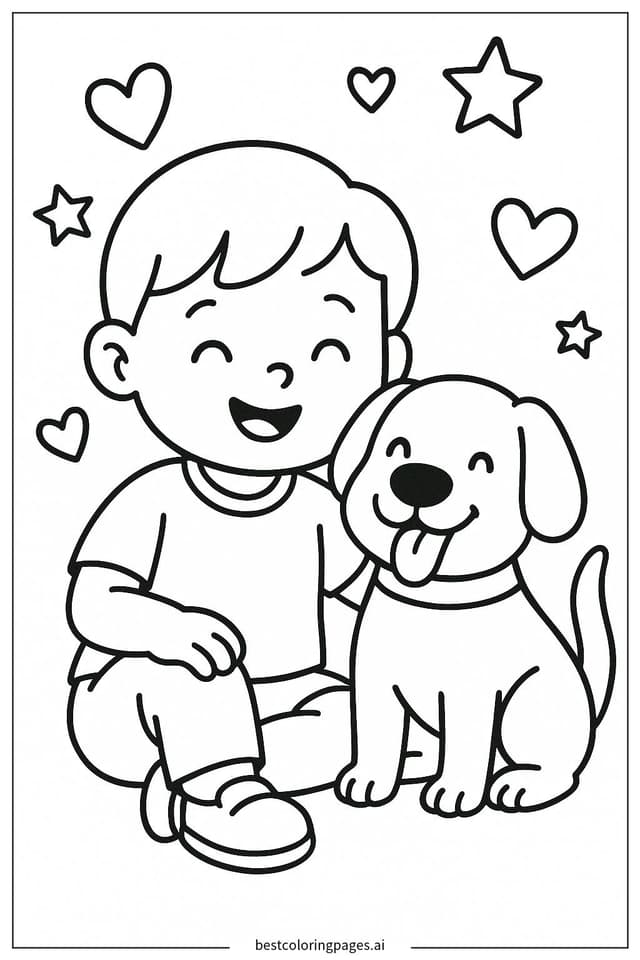 Child with Pet Dog Coloring Pages