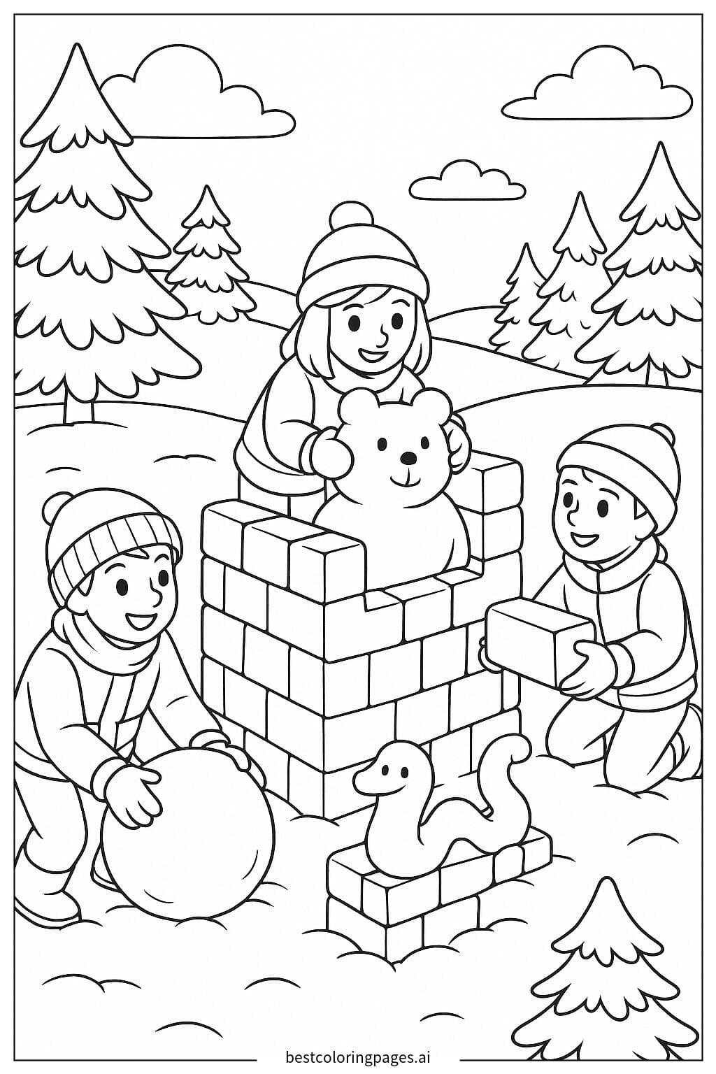 孩子們搭建雪堡