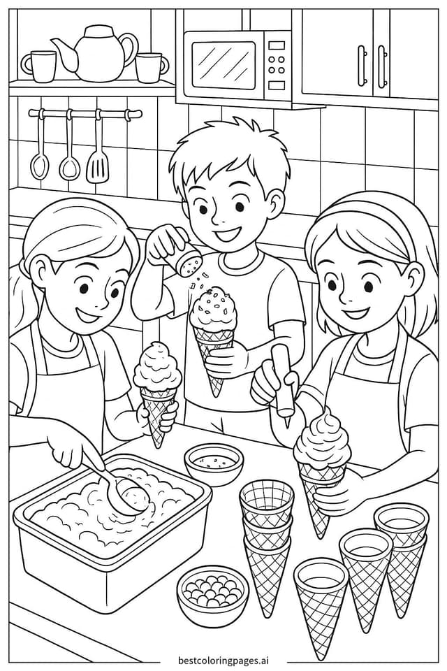 Tranh tô màu Trẻ em làm kem