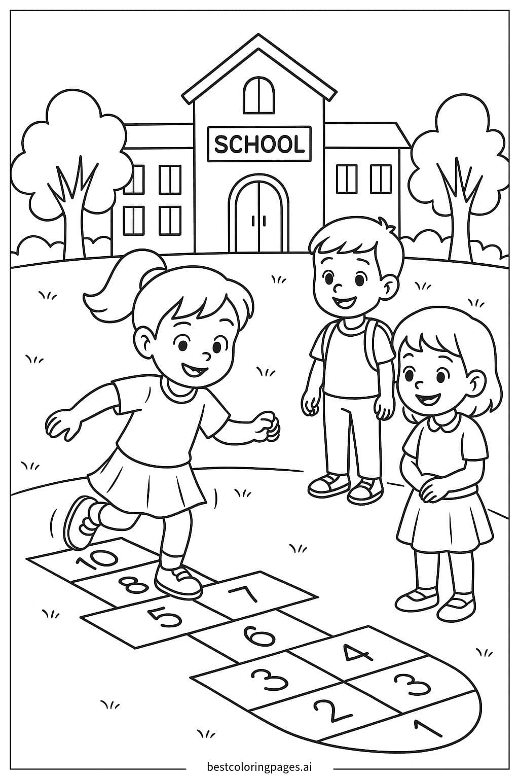 Kids Enjoying Hopscotch at School Recess