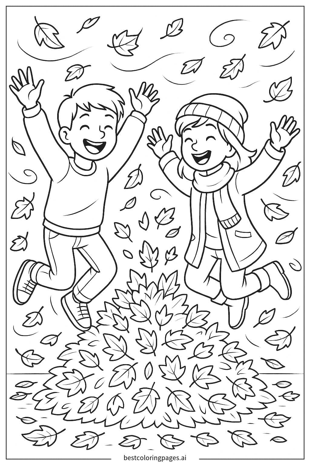 Joyful Kids in a Leaf Pile