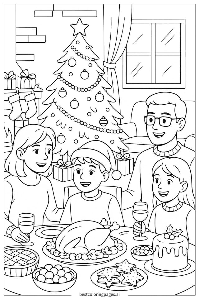 Disegni di Festa di Natale con la Famiglia da Colorare