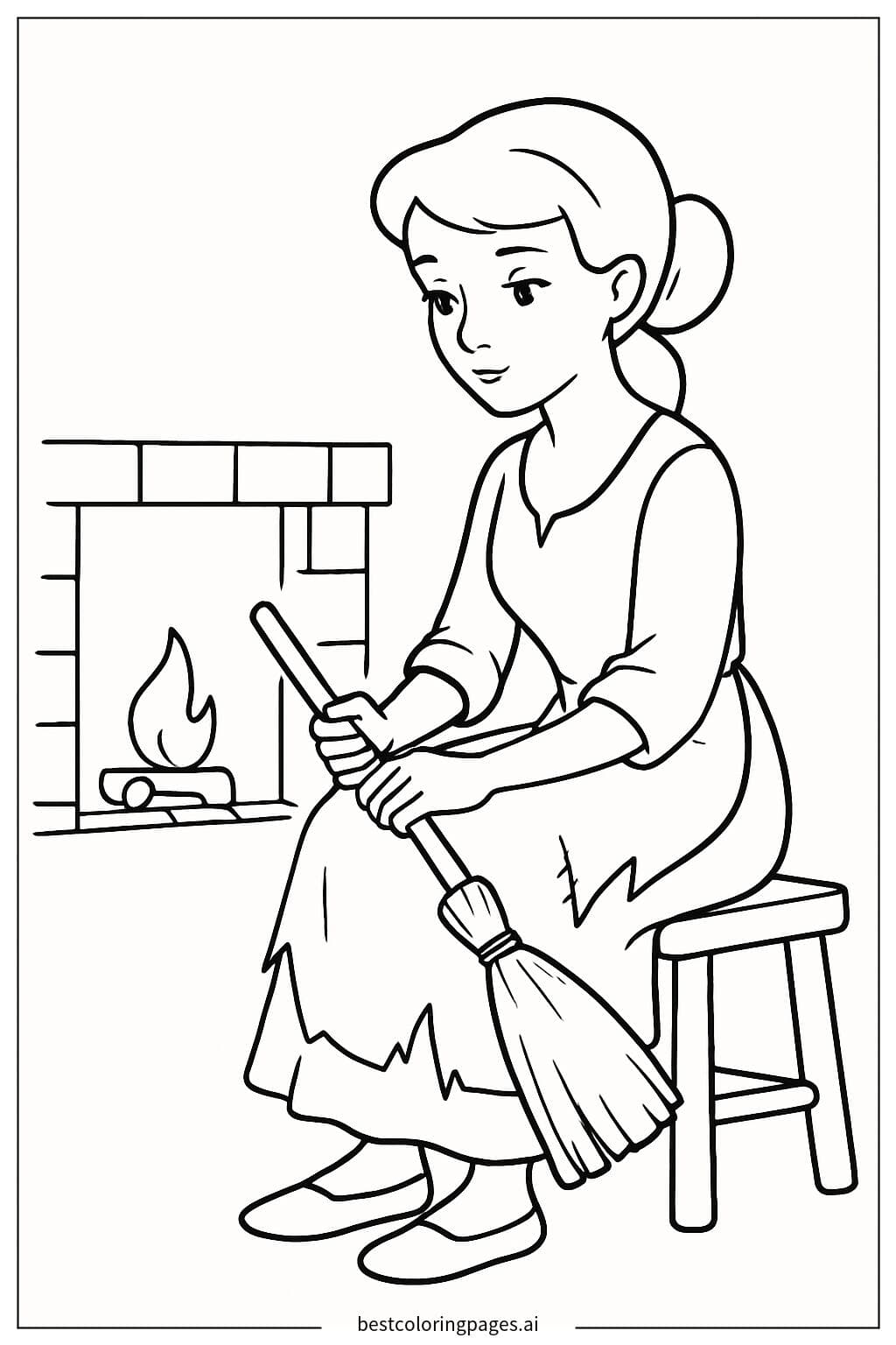 ภาพระบายสี ซินเดอเรลลานั่งข้างเตาผิง