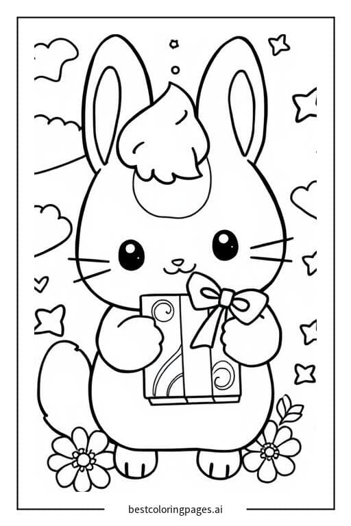 シナモロールがプレゼントを持っている のぬりえ