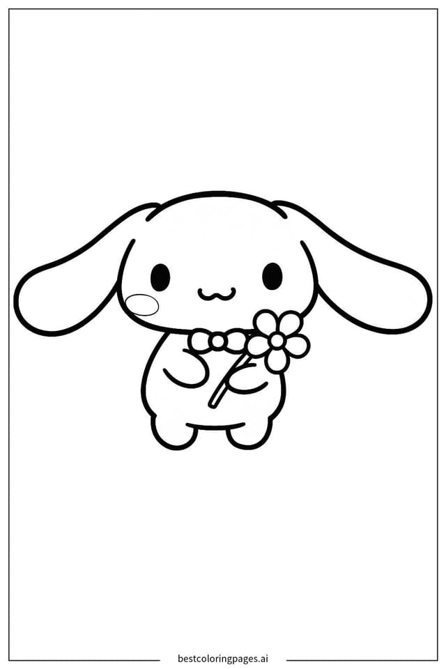 シナモロールと花を持つ姿 のぬりえ
