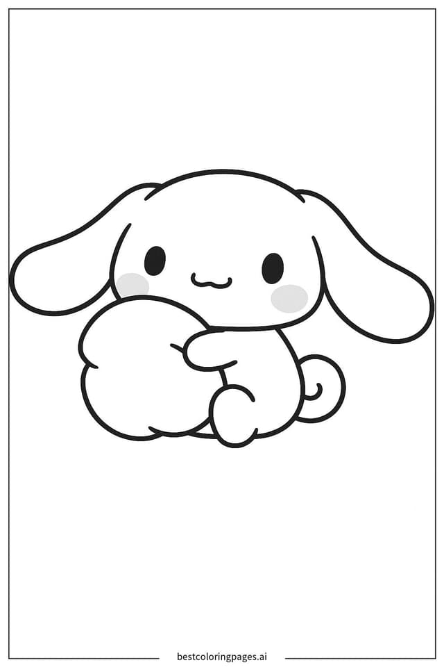 シナモロールが枕を抱きしめる のぬりえ