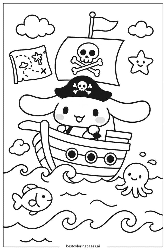 シナモロールの海賊冒険 のぬりえ