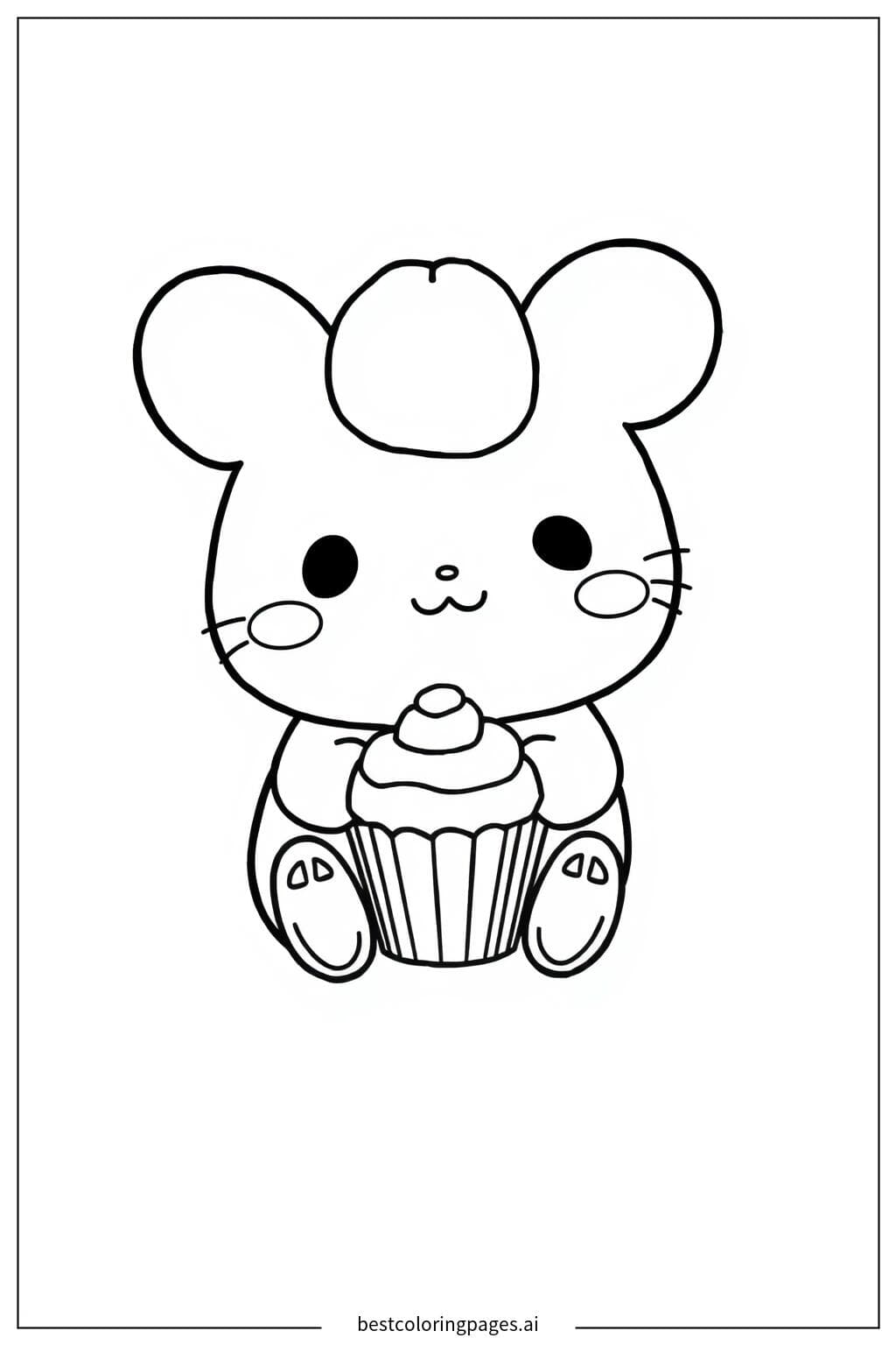 シナモロールがカップケーキを持って座っている