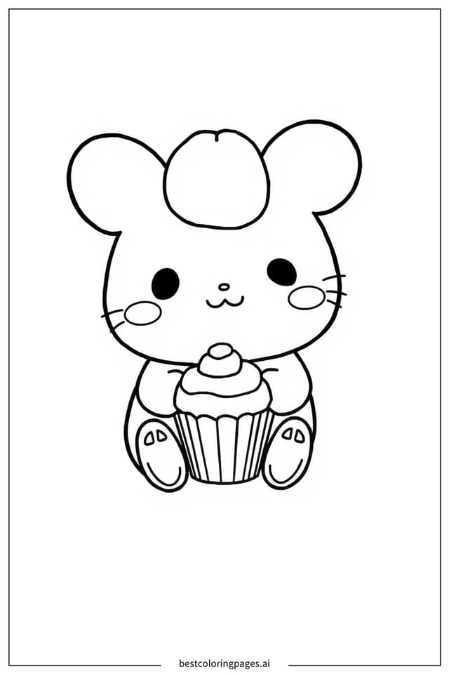 シナモロールがカップケーキを持って座っている のぬりえ