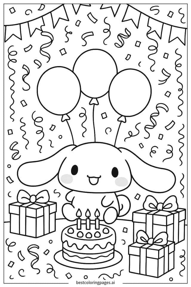 シナモロールのお誕生日パーティー のぬりえ