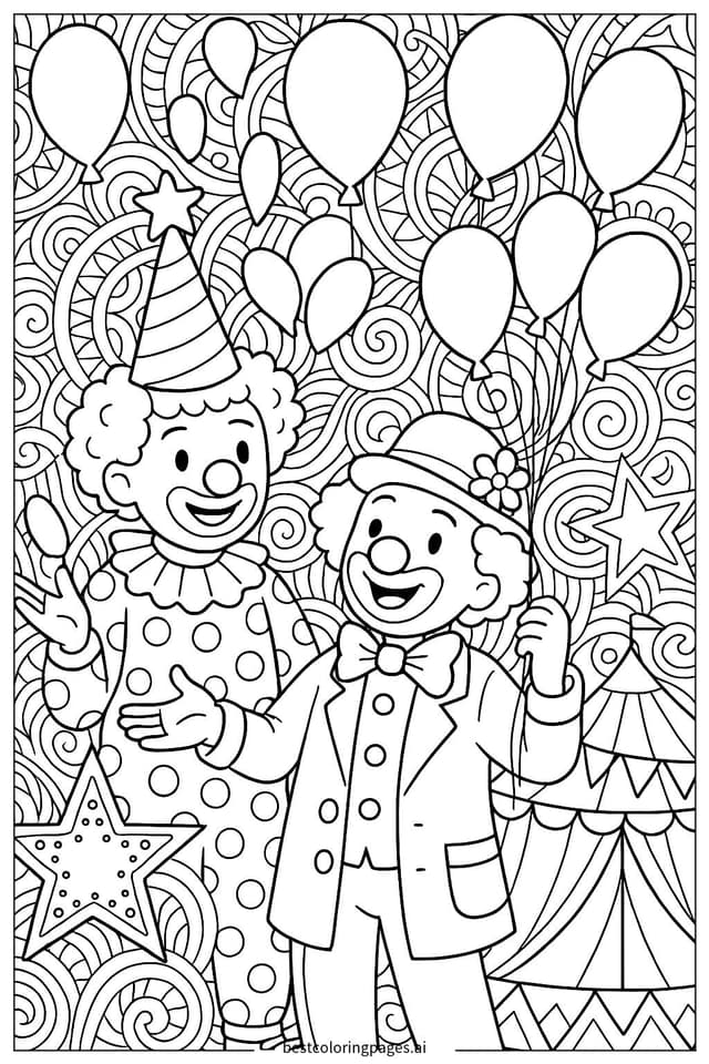 Dibujos de Payasos de circo con globos para Colorear