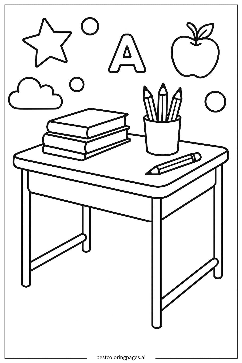 School Desk with Classroom Supplies