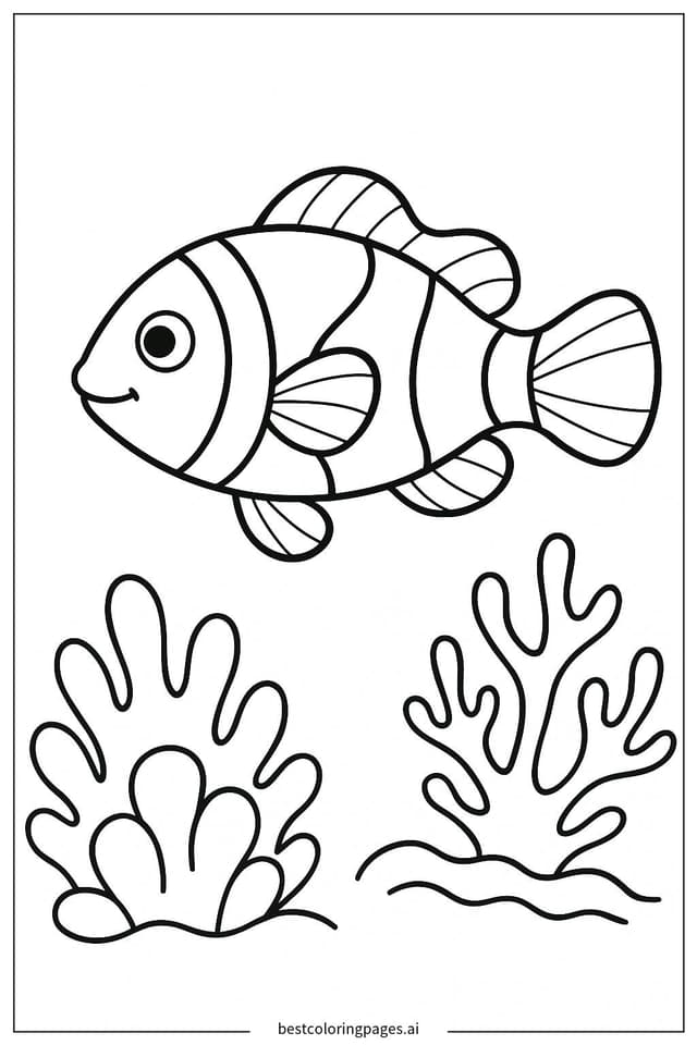Disegni di Pesce Pagliaccio Nel Corallo da Colorare