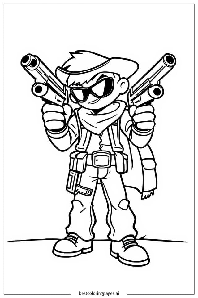 Coloriage Colt visant avec ses pistolets