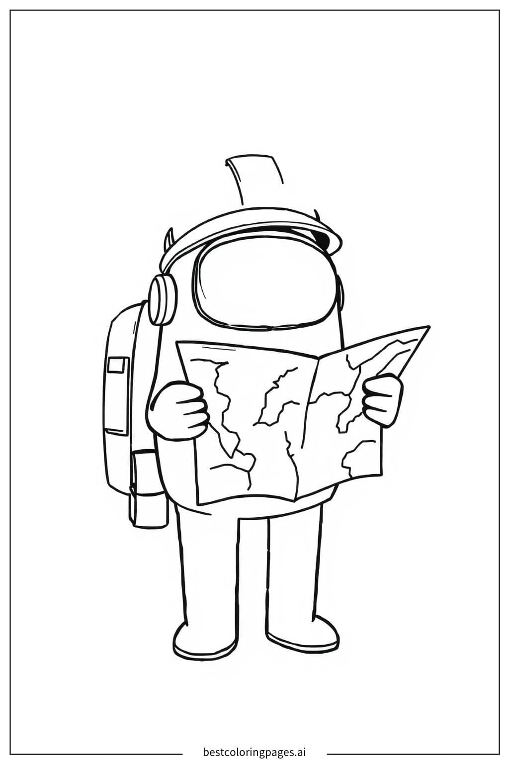 Crewmate with a Map Coloring Page