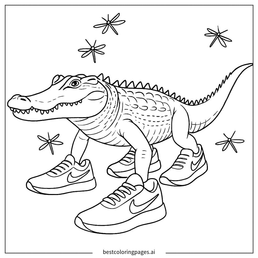 Cocodrilo con zapatillas deportivas