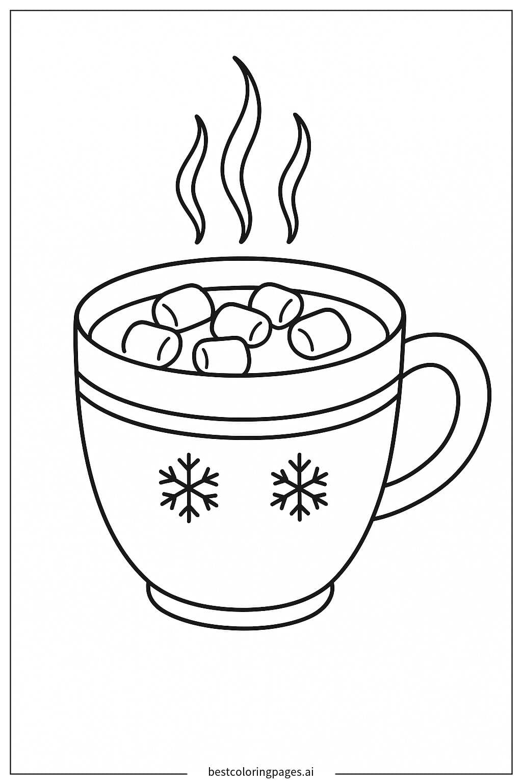Desenhos de Xícara de Chocolate Quente com Marshmallows para Colorir