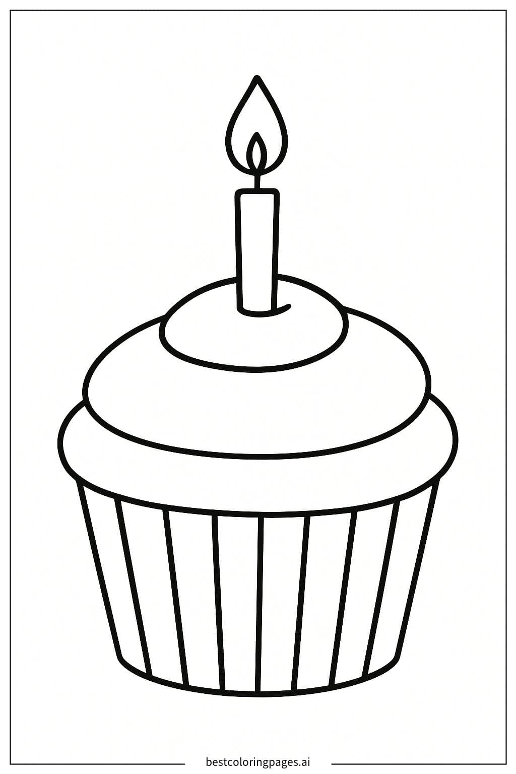 Cupcake with a Candle Coloring Page
