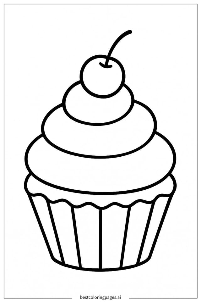 Delicious Cupcake with Cherry on Top Coloring Page