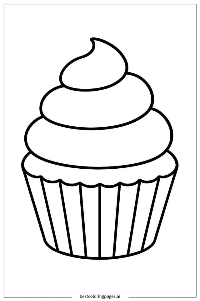 Cupcake with Simple Frosting Coloring Page