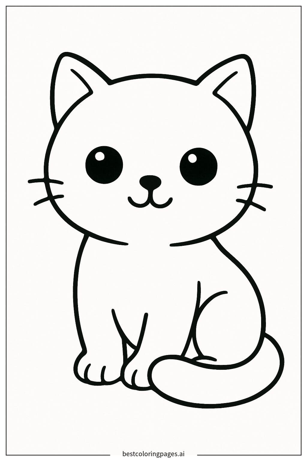 Adorable Black Cat Sitting - Halloween Coloring Page