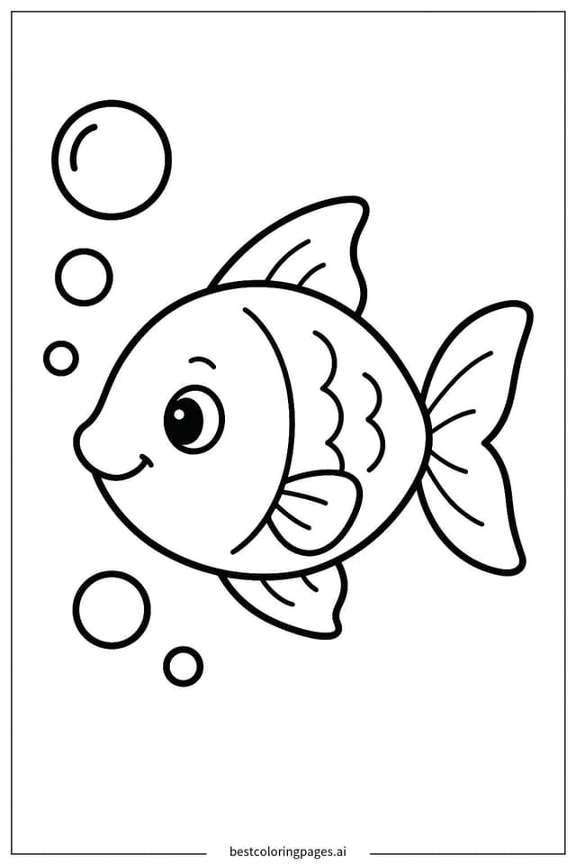 Disegni di Pesciolino Carino con Bolle da Colorare