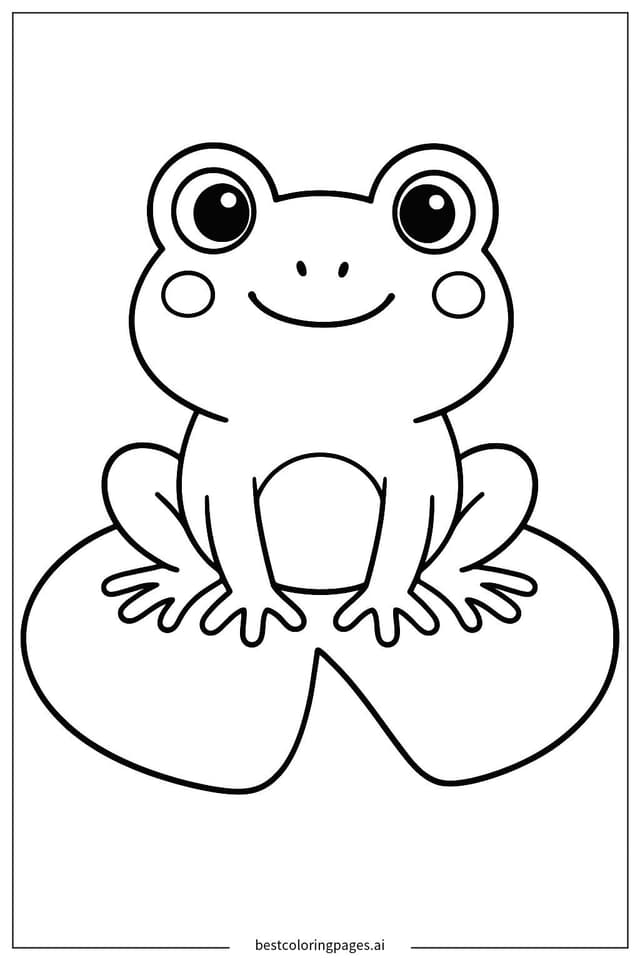 スイレンの葉に座るかわいいカエル のぬりえ