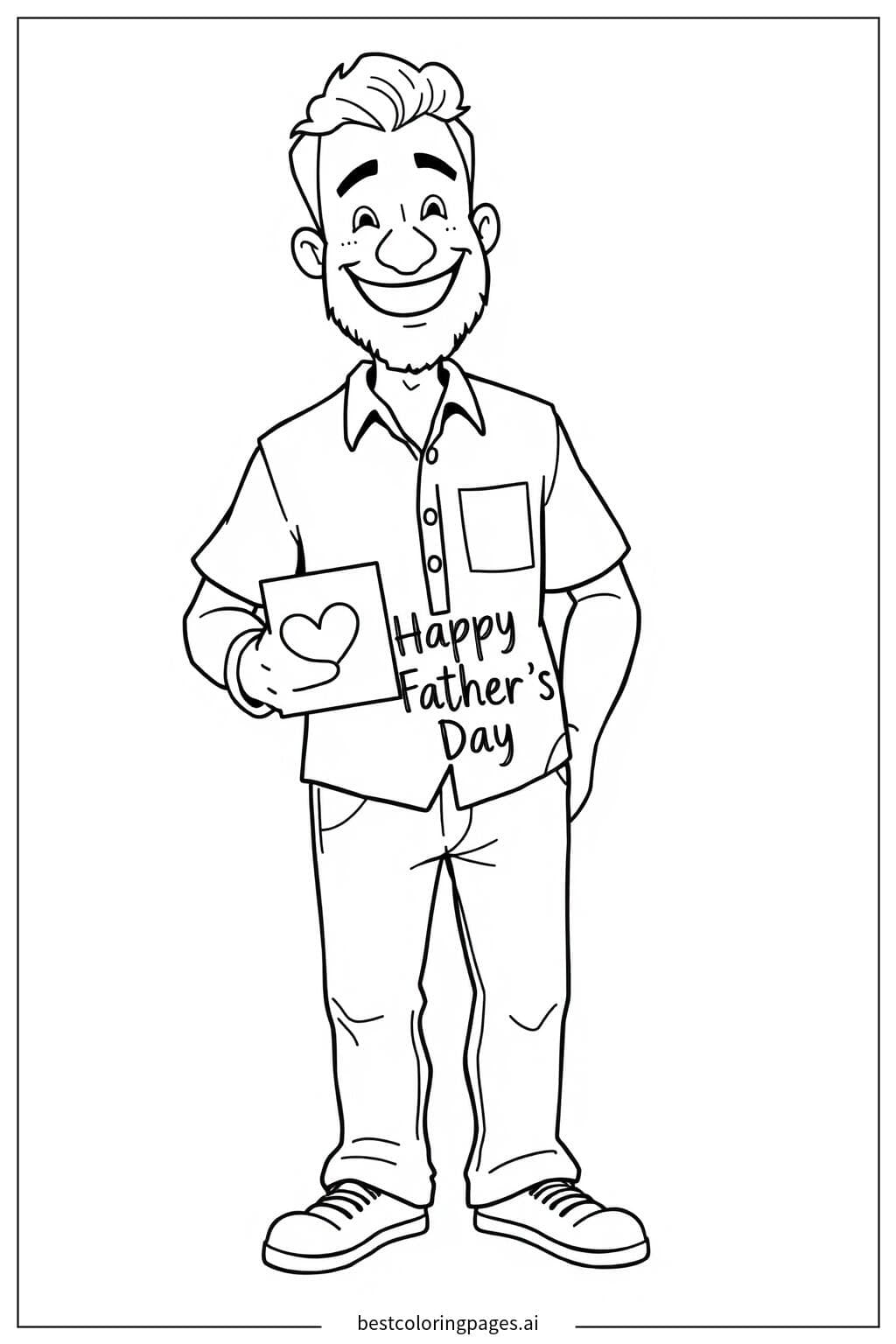Dad Holding a Father's Day Card Coloring Page