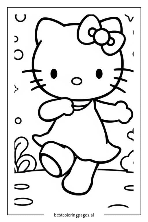 Tranh tô màu Hello Kitty đang khiêu vũ