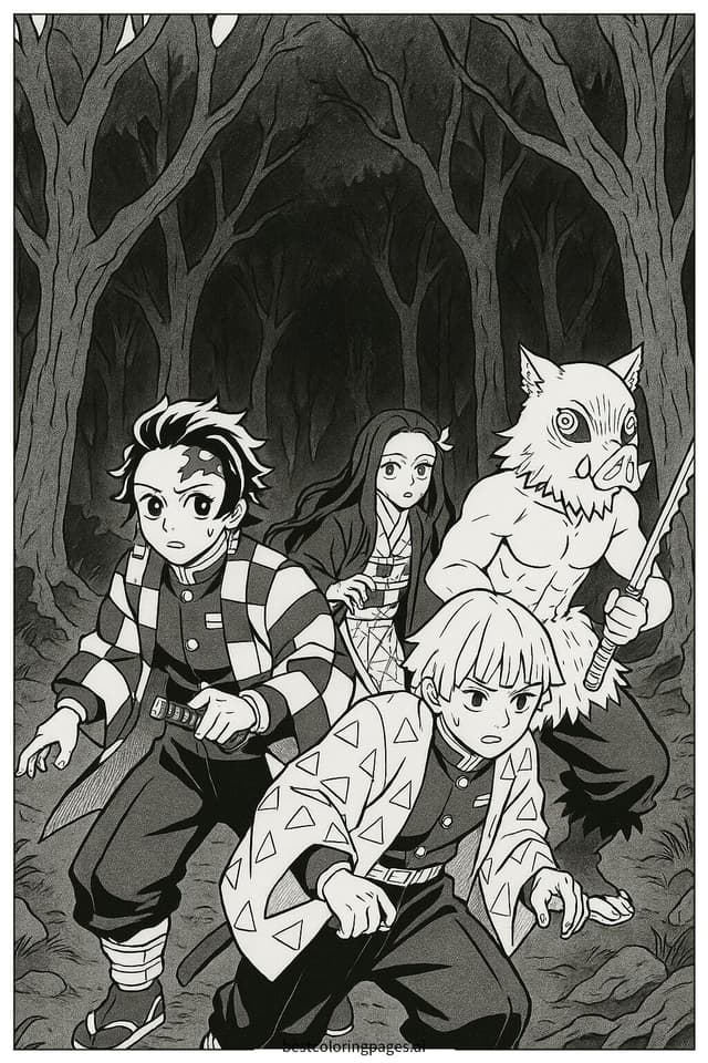 Dämonenjäger-Team erkundet den dunklen Wald Ausmalbilder