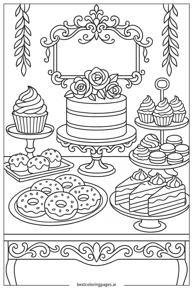 Disegni di Tavolo da Buffet di Dolci da Colorare