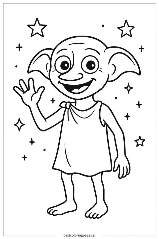 Dobby Waving Happily Coloring Page