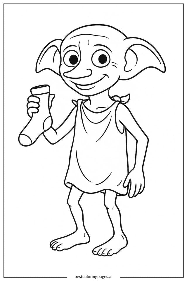 Dobby Holding a Sock Coloring Page