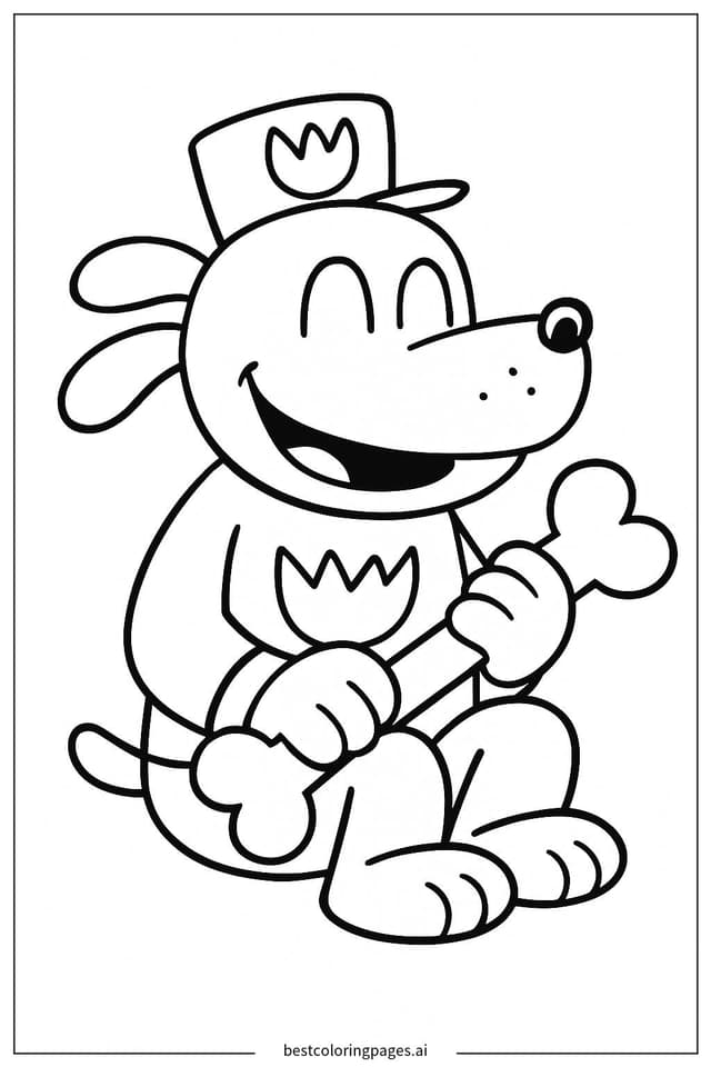 Dog Man Enjoys a Tasty Bone Coloring Page