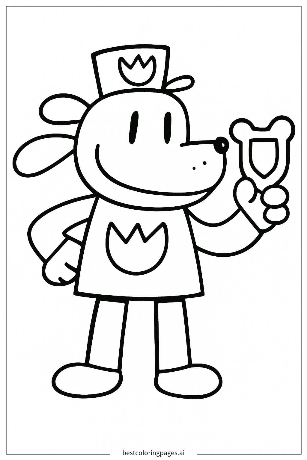 Dog Man Holding a Bone-Shaped Badge Coloring Page