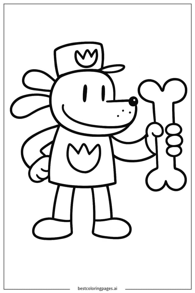 Coloriage Dog Man tenant un os