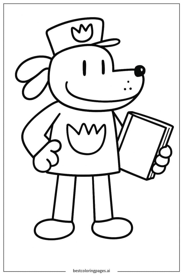 Coloriage Dog Man tenant un livre