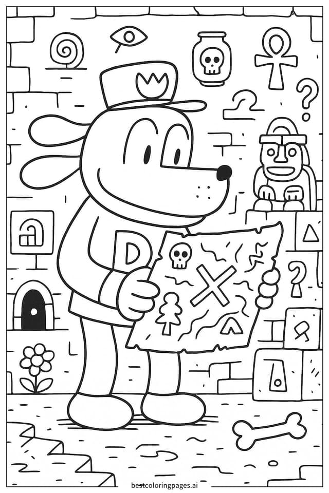 Coloriage Dog Man à la chasse au trésor