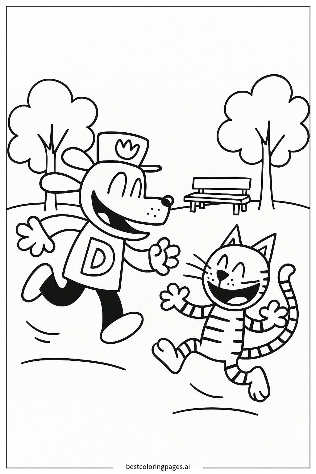 Dog Man and Petey Having Fun Coloring Page
