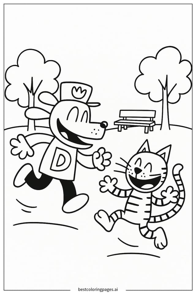 Coloriage Dog Man joue avec Petey