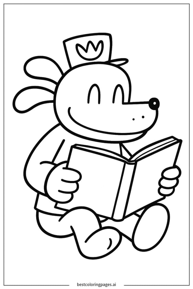 Coloriage Dog Man lisant un livre