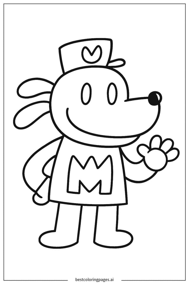 Coloriage Dog Man fait signe de la main