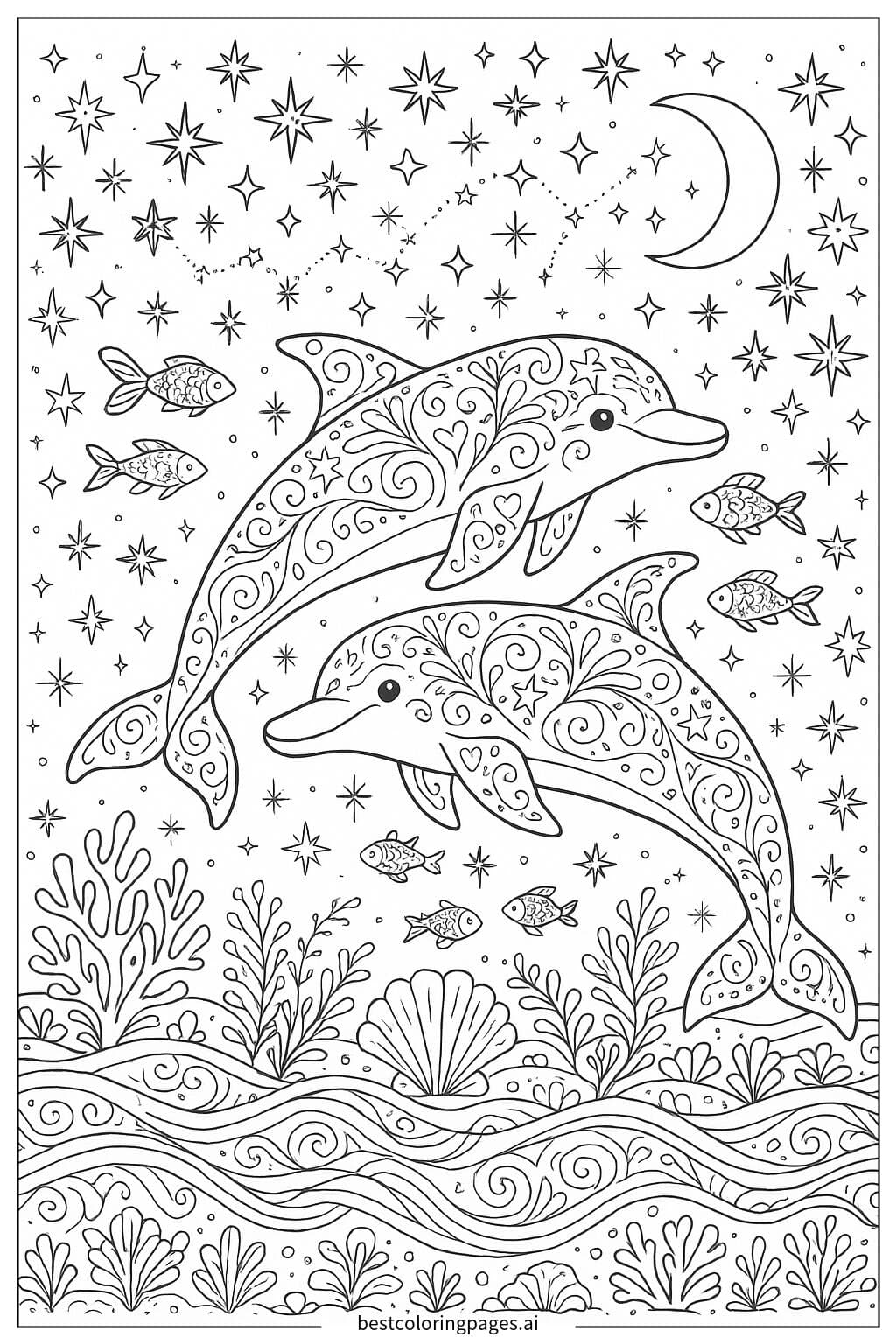 Dolphins Swimming Under a Starry Sky