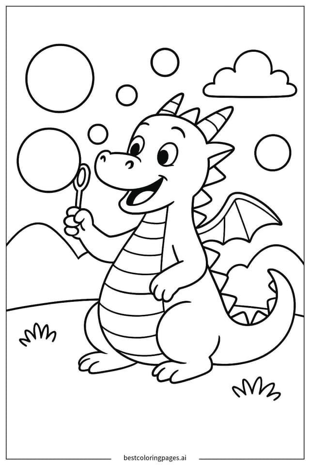 Dragon Blowing Bubbles Coloring Page