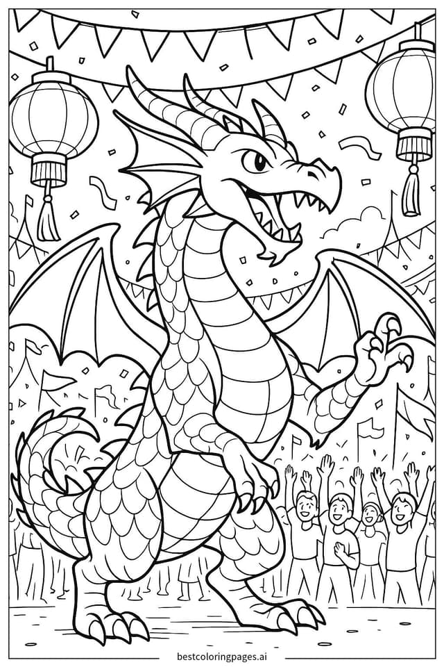 Dragon Festival Parade Coloring Page