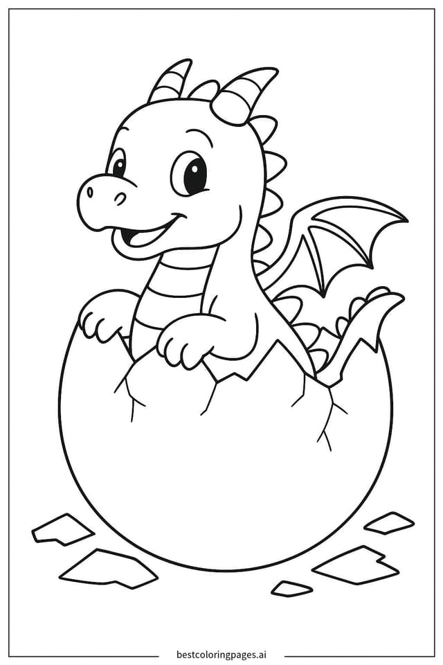 Baby Dragon Emerging Coloring Page