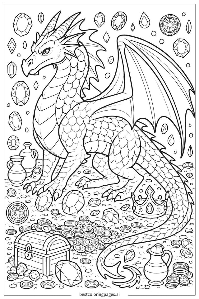 Dragon Protecting Treasure Coloring Page