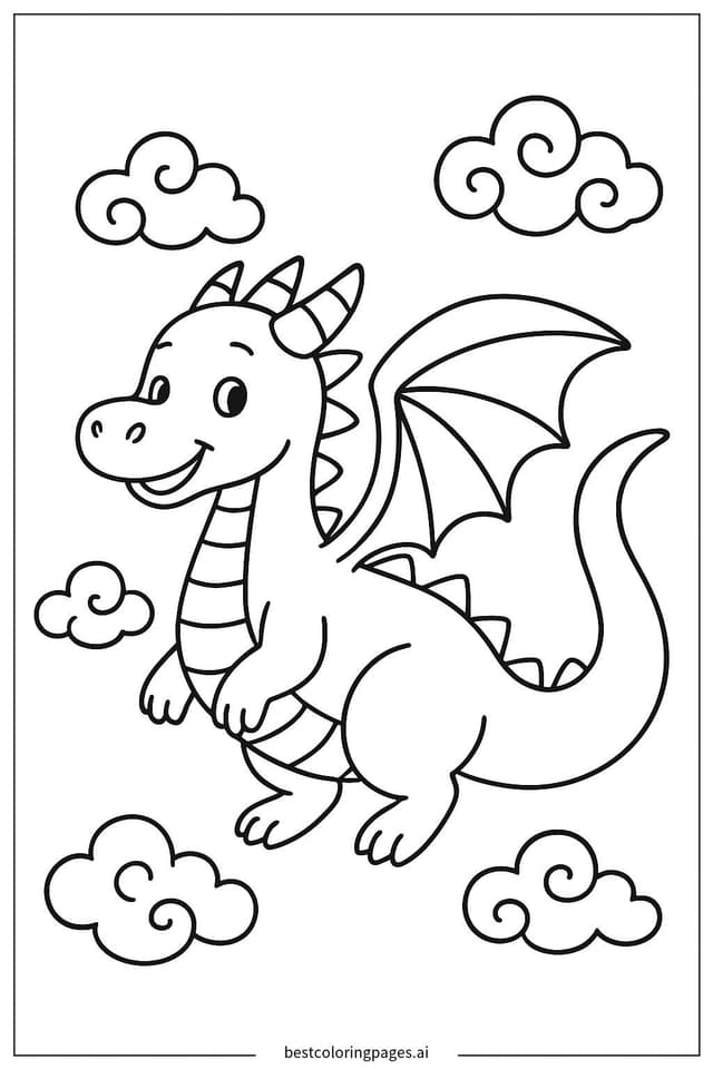 Friendly Dragon with a Long Tail Coloring Page