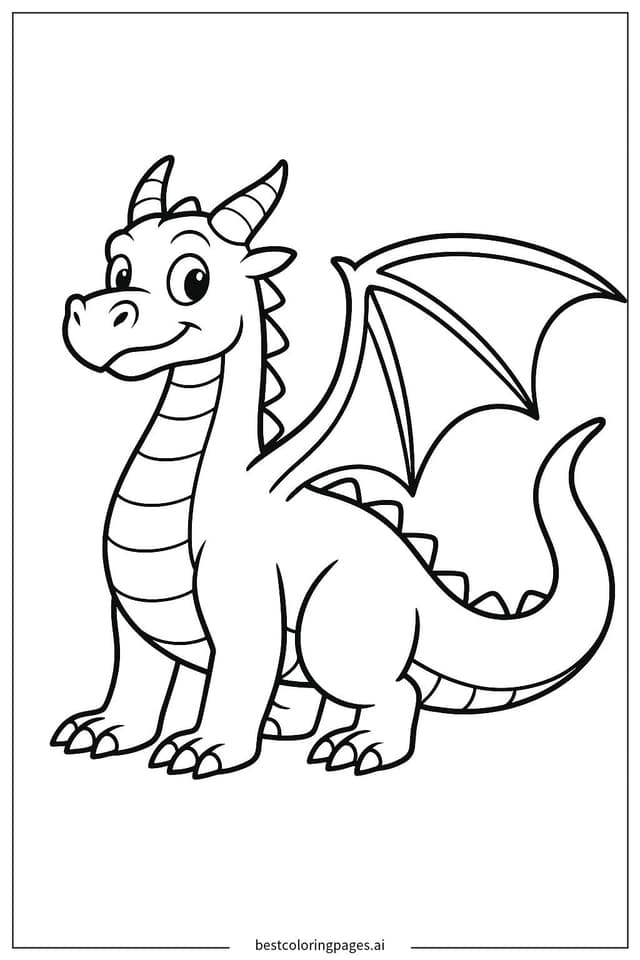 Cheerful Dragon with Open Wings Coloring Page